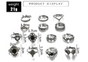 15 Piece/Set Bohemian Retro Crystal Flower Leaves Leaves Blank Padma Gem Silver Ring