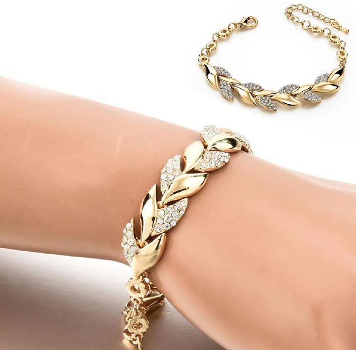 Bohemian Rhinestone Leaves Chain Bracelet - Elegant Luxury Bangle for Women & Girls, Wedding Jewelry
