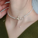 Sweet Rhinestone Bow Knot Pendant Necklace Elegant Summer Imitation Choker Necklace For Women Jewelry Gifts