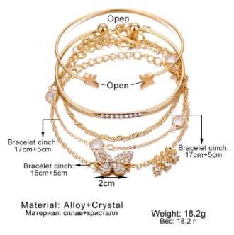 New And Good Quality Pearl Crystal Butterfly Bracelet Set For Women