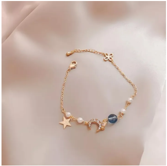 Korean Simple Pearl Star Moon Crystal Bracelet - Bracelet For Women