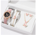 Artificial Leather Watch & Butterfly Jewelry Sets For Women Gift Item