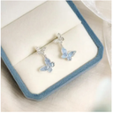 Light Luxury Shiny Zircon Butterfly Bracelet For Women Blue Rhinestone Double Butterfly Necklace Earring Set Girls Party Jewelry