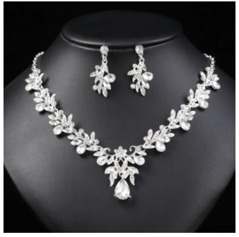 3PC Cross Mirror European and American Exaggerated Banquet Gemstone Necklace Earnail Set for Women's High End Retro Jewelry