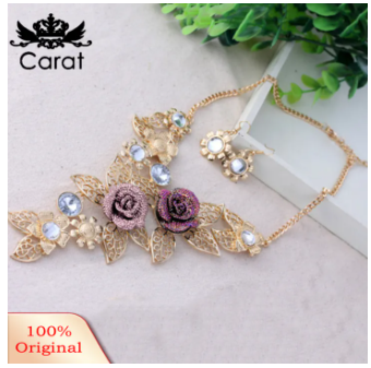 Carat Women Rhinestone Inlaid Hollow Leaf Flower Pendant Earrings Necklace Jewelry Set