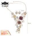 Carat Women Rhinestone Inlaid Hollow Leaf Flower Pendant Earrings Necklace Jewelry Set