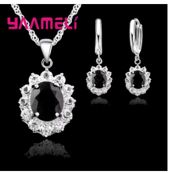 Elegant Princess Wedding Engagement Necklace Earrings Jewelry Sets 925 Sterling Silver Color Cubic Zirconia Crystal s