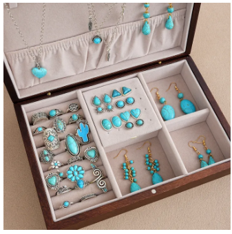 44 Pcs Bohemian Turquoise Jewelry Set For Women Vintage Sunflower Heart Earring Ring Necklace Set Natural Turquoise Jewelry Gift