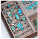 44 Pcs Bohemian Turquoise Jewelry Set For Women Vintage Sunflower Heart Earring Ring Necklace Set Natural Turquoise Jewelry Gift