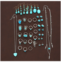 44 Pcs Bohemian Turquoise Jewelry Set For Women Vintage Sunflower Heart Earring Ring Necklace Set Natural Turquoise Jewelry Gift