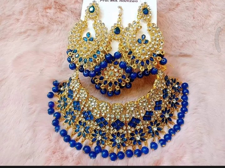 New Neckless For Women International Grated In Indian Gold Plated Thai Stone Jewellery Necklace Set Traditional Gold Plated Wedding Choker Necklace Earrings And Tikli Jewellery Set Traditional - Necklace For Girls