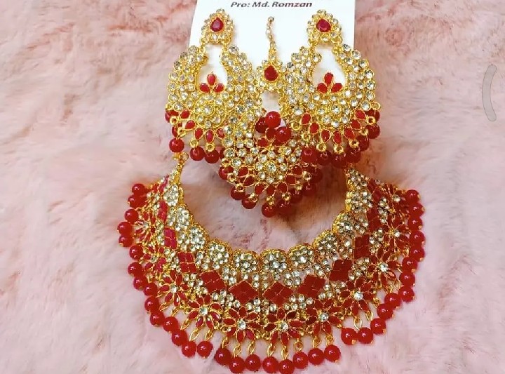 New Neckless For Women International Grated In Indian Gold Plated Thai Stone Jewellery Necklace Set Traditional Gold Plated Wedding Choker Necklace Earrings And Tikli Jewellery Set Traditional - Necklace For Girls