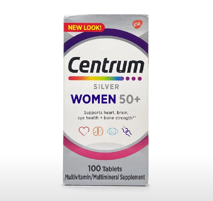 Centrum Silver Multivitamin for Women 50 Plus, Multivitamin/Multimineral Supplement with Vitamin D3, B Vitamins, Calcium and Antioxidants, 100 Tablets, USA