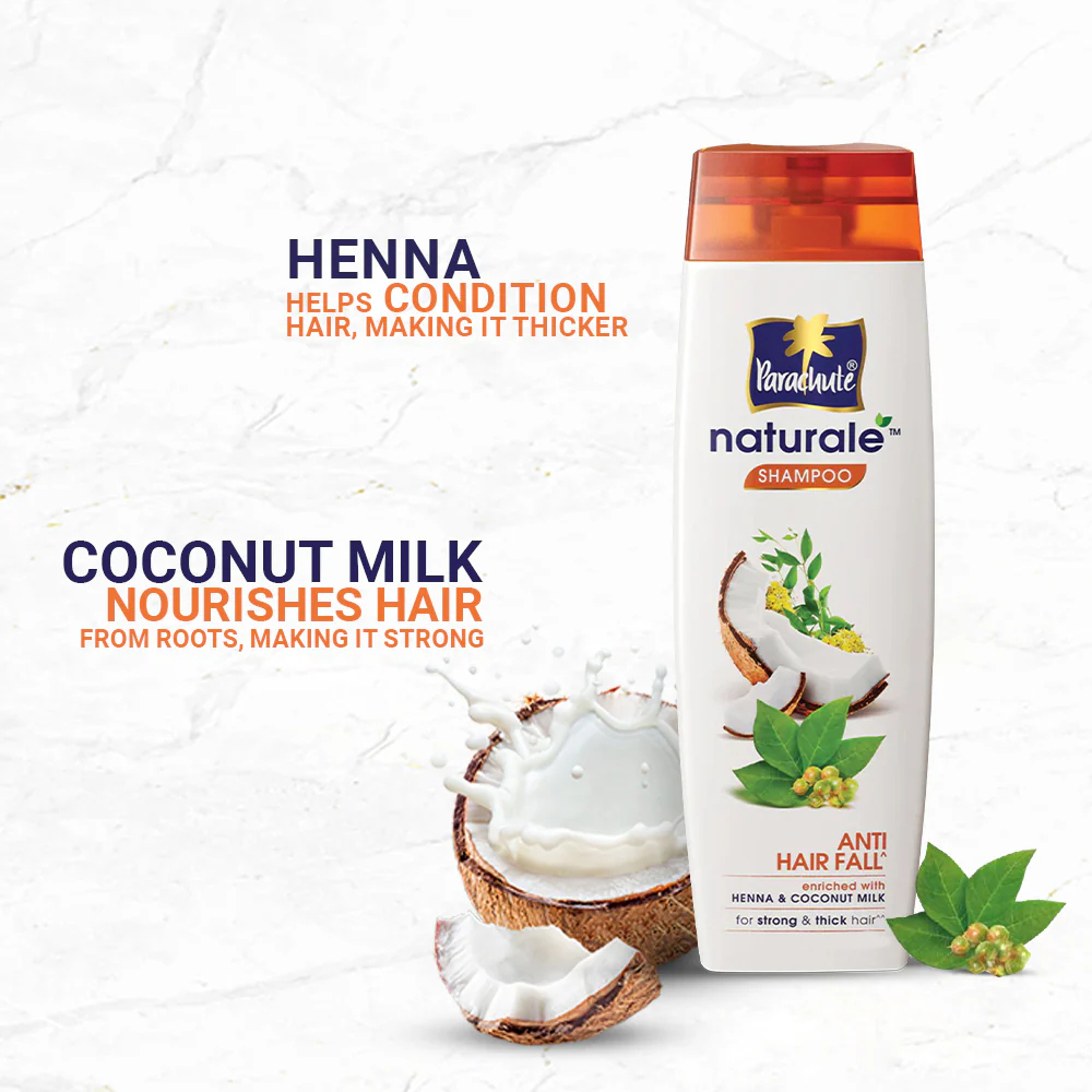 Parachute Naturale Anti Hair Fall Shampoo with Henna & Coconut Milk, For Strong & Thick Hair, Reduces Hair Fall, Paraben Free, 100% Vegan, All Hair Types, 320 ml Size: 320ml
