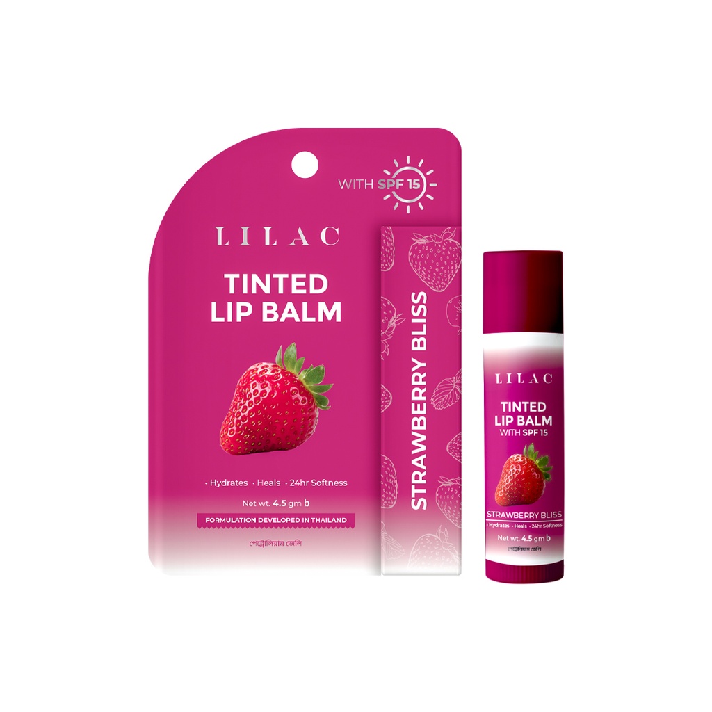 Lilac Tinted Lipbalm With SPF 15 - Strawberry Bliss Size: 4.5 gm