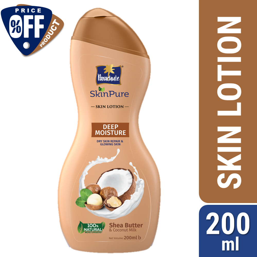 Parachute SkinPure Deep Moisture Body Lotion with Shea Butter & Coconut Milk,For Soft, Glowing, Nourished Skin, Repairs Dry Skin, 100% Natural Moisturizers, All Skin Types, 200 ml Size: 200ml