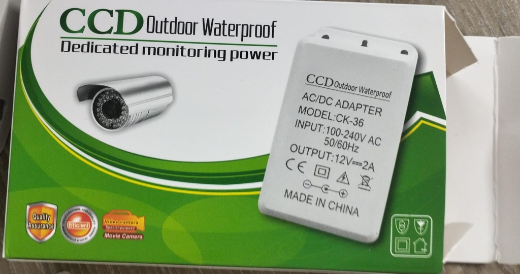 CCD Outdoor Waterproof Dedicated Monitoring Power Adaptor. 12V 2A CCTV power supply /Camera adapter