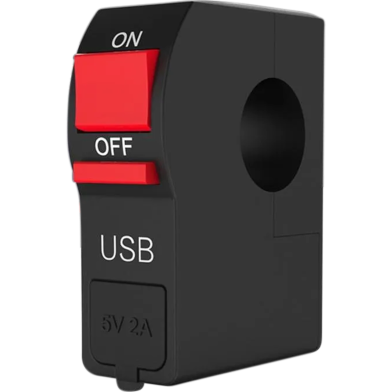 Motorcycle Handlebar On Off Switch With 2A USB Port 12V DC Water Resistant