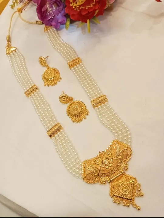Indian white pearl with city gold plated necklace & earring for women