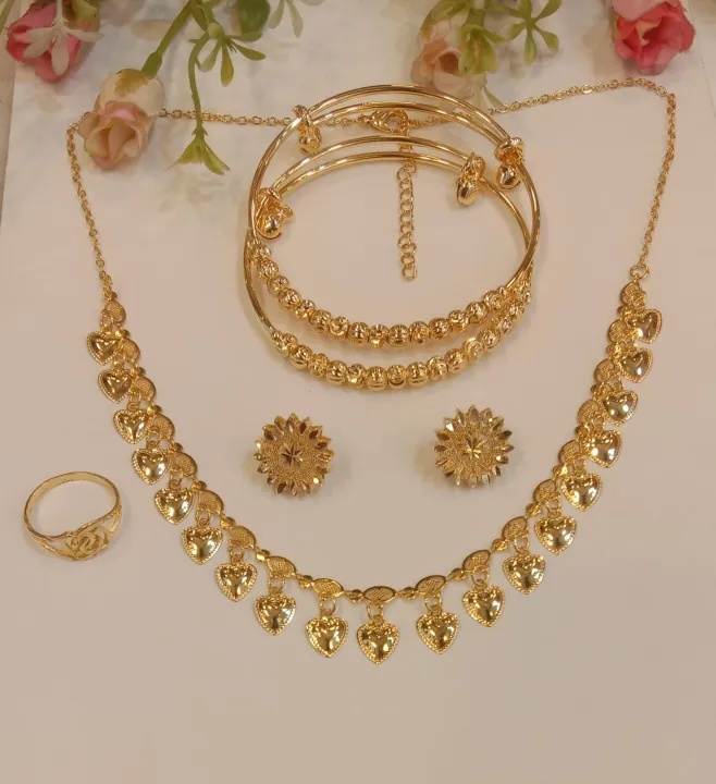 China city gold locket chain finger ring with churi combo necklace set for women