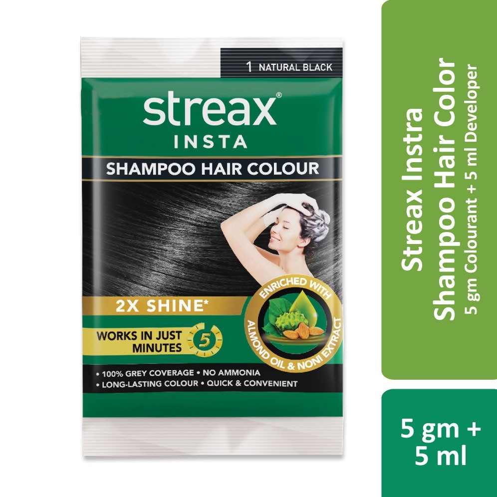 Streax Insta Shampoo Hair Color Natural Black 10.0 ml