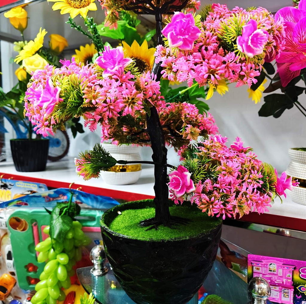 Artificial Flower Bonsai In Plastic Tob Home Decoration Item - 3 Head flower