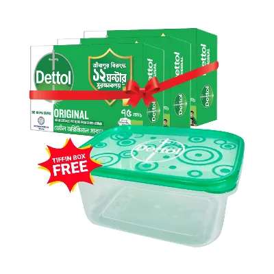 Dettol Soap Bathing Bar Original Germ Defence 75 gm (Free Tiffin Box) 3 pcs