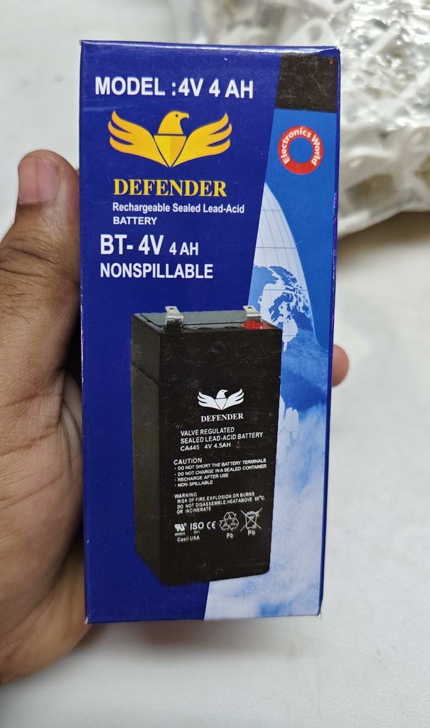 Defender Rechargeable Sealed Lead-Acid Battery (Model: 4V 4AH)