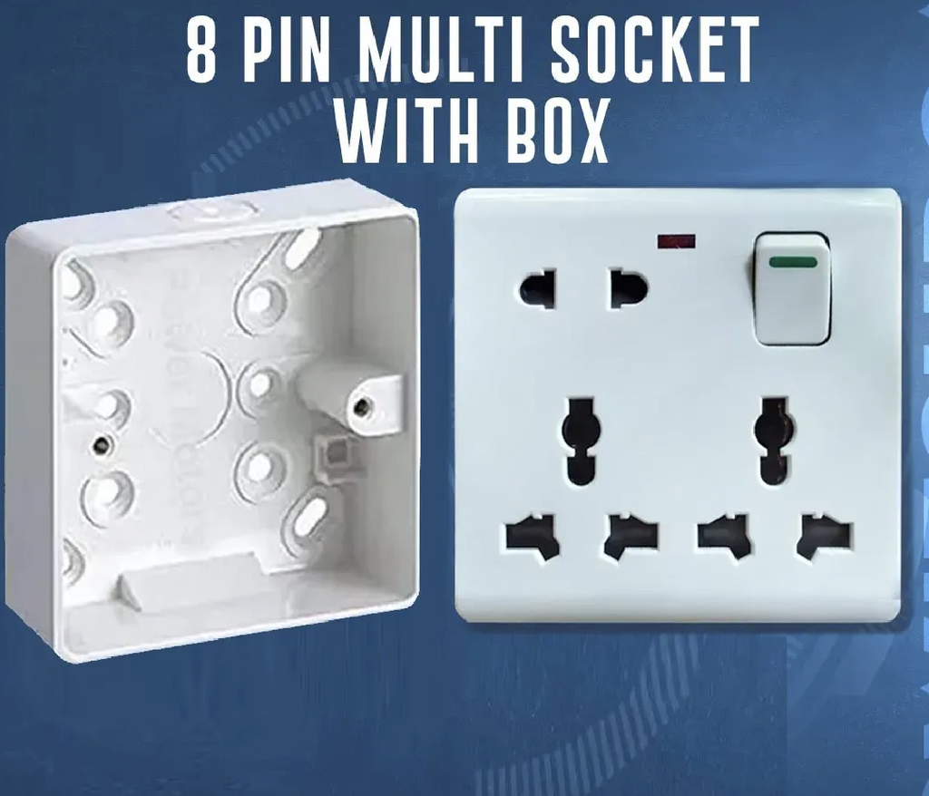 Universal 8 pin Multi Socket With Free MK Gang Back Cover Easy to Use and Maintain