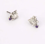 Simulated Stone Studded Oxidized Silver Earrings