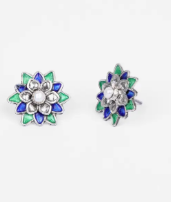 Mina Detailed Oxidized Silver Earrings