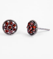 Simulated Garnet Oxidized Silver Earrings