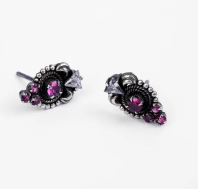 Simulated Ruby Oxidized Silver Earrings