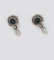 Simulated Stone Studded Oxidized Silver Earrings