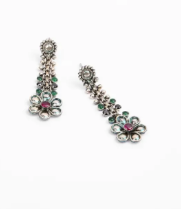 Simulated Stone Oxidized Silver Earrings