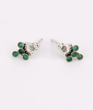 Simulated Stone Studded Oxidized Silver Earrings