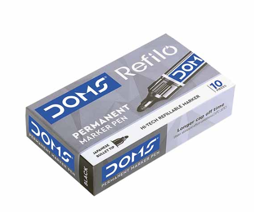 DOMS Refilo Permanent Marker, Black, Pack of 10 Pcs