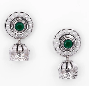 Simulated Emerald Oxidized Silver Earrings