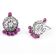 Simulated Stone Oxidized Silver Earrings