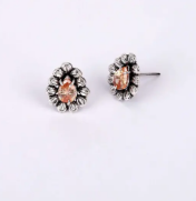 Simulated Stone Studded Oxidized Silver Earrings