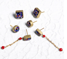 Resin Filled Brass Earrings Set