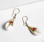 Simulated Coral Brass Earrings