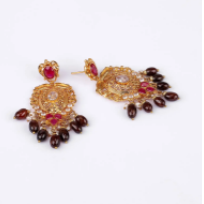 Simulated Stone Studded Oxidized Silver Earrings