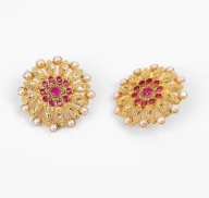 Pearl And Simulated Stone Gold Plated Silver Earrings