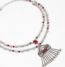 Pearl and Simulated Ruby Oxidized Silver Necklace