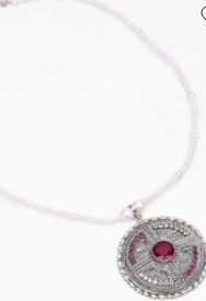 Pearl and Simulated Ruby Oxidized Silver Necklace