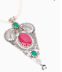 Pearl and Simulated Ruby Oxidized Silver Necklace