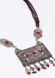 Simulated Stone Studded Oxidized Silver Necklace
