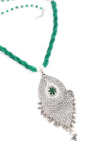 Simulated Stone Studded Oxidized Silver Necklace