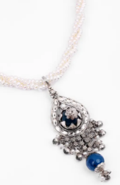 Pearl and Simulated Amethyst Oxidized Silver Necklace